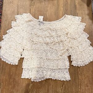 Elegant lace Crochet Ruffle Blouse in Cream
